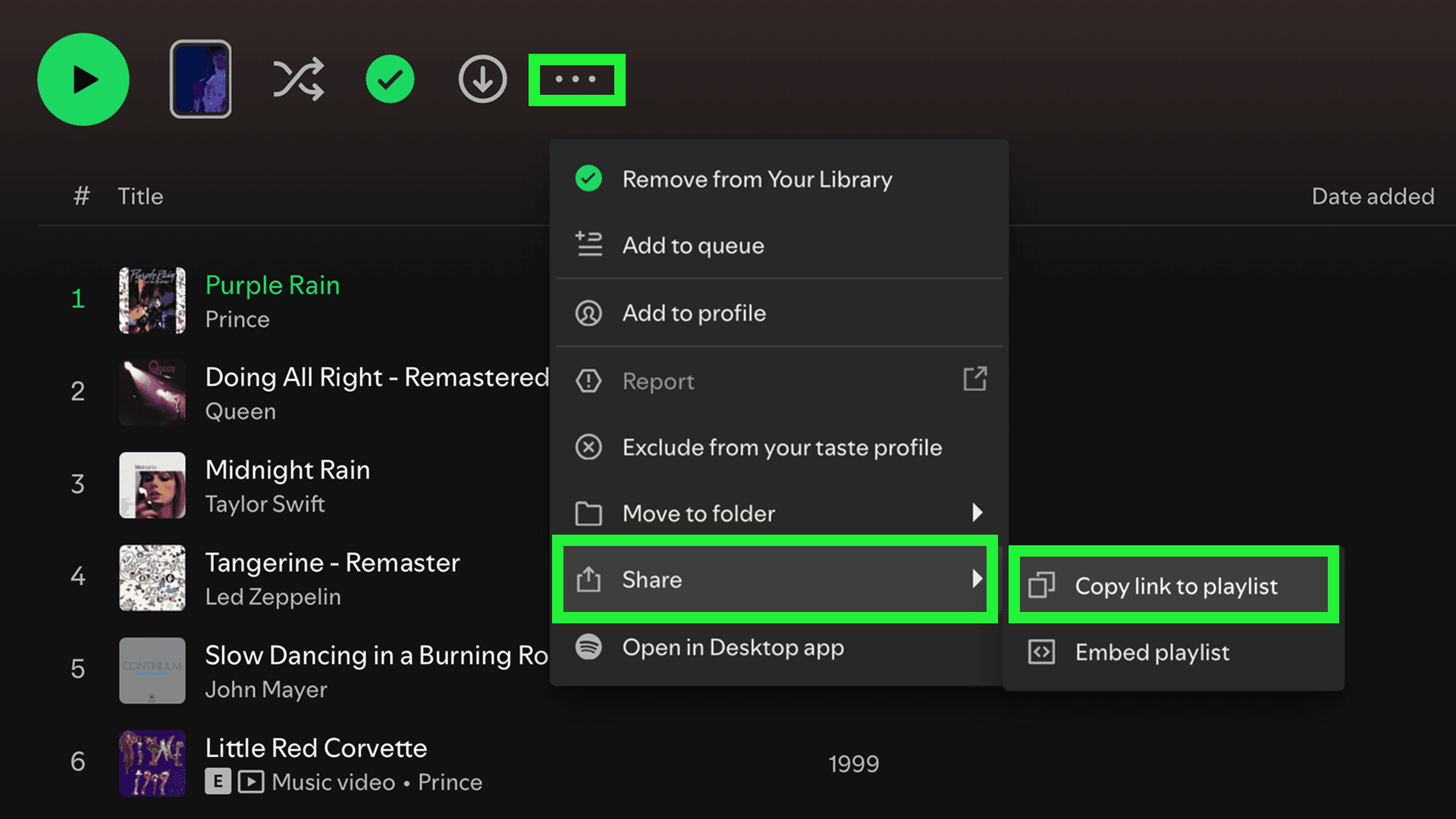 Share menu with copy link option